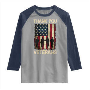 Thank You Veterans Raglan Shirt Veterans Day Patriotic American Flag TS10 Sport Gray Navy Print Your Wear