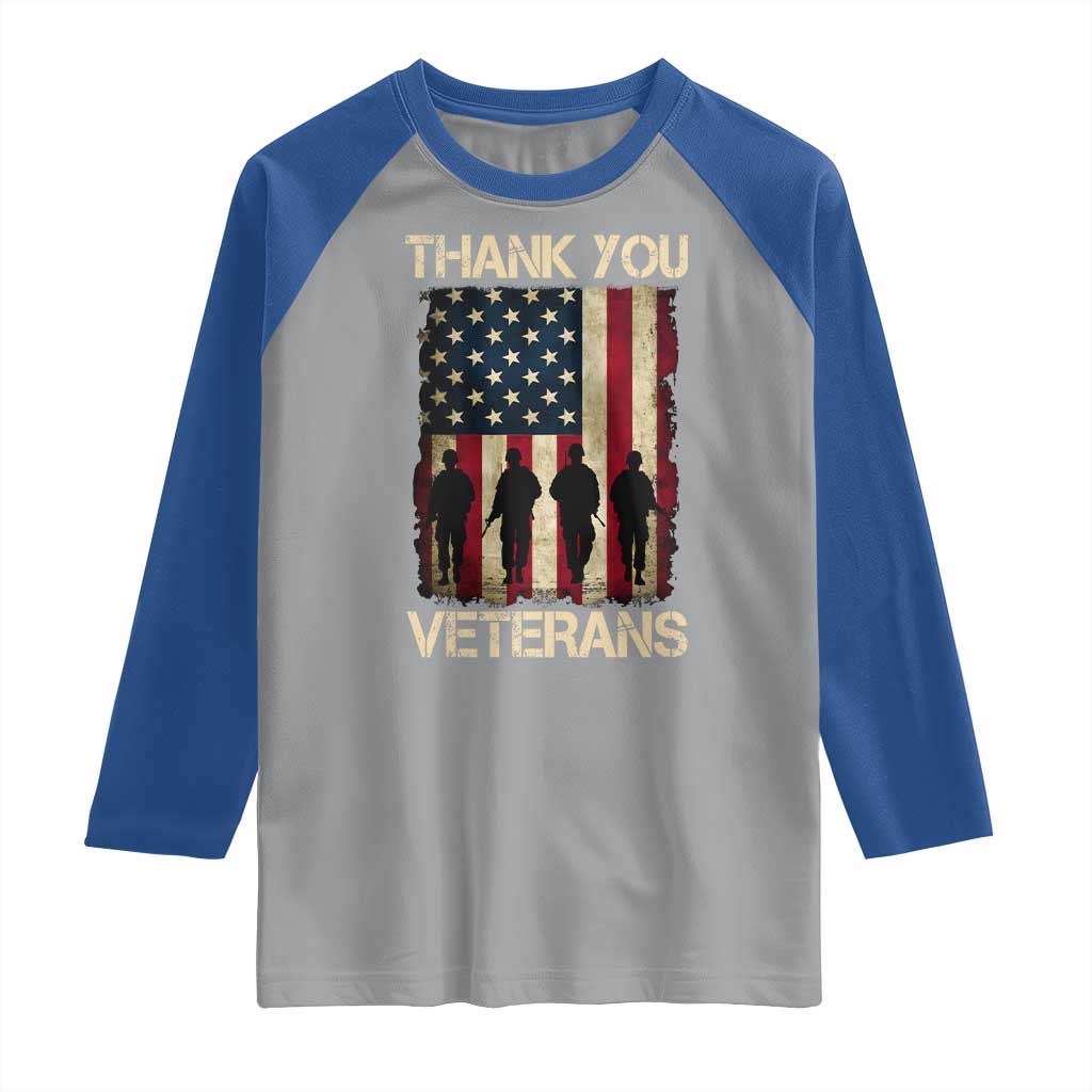 Thank You Veterans Raglan Shirt Veterans Day Patriotic American Flag TS10 Sport Gray Royal Print Your Wear