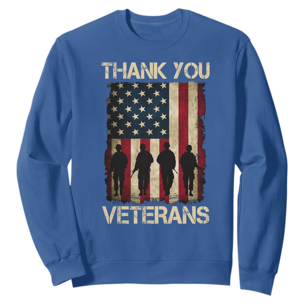 Thank You Veterans Sweatshirt Veterans Day Patriotic American Flag TS10 Royal Blue Print Your Wear