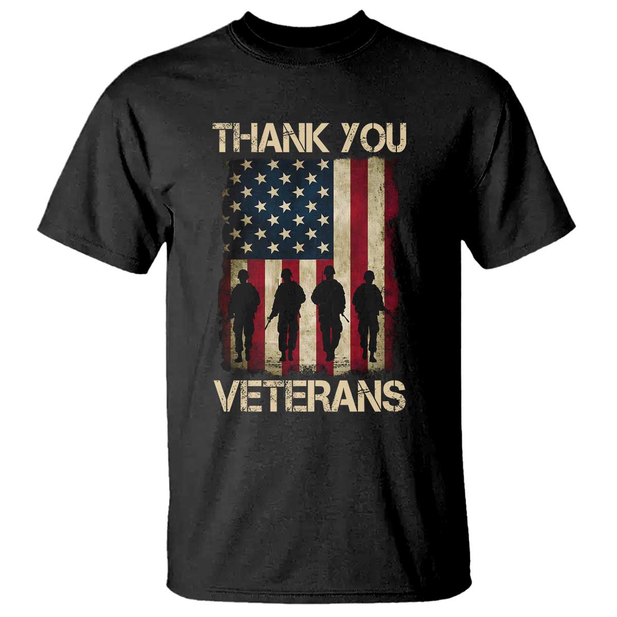 Thank You Veterans T Shirt Veterans Day Patriotic American Flag TS10 Black Print Your Wear