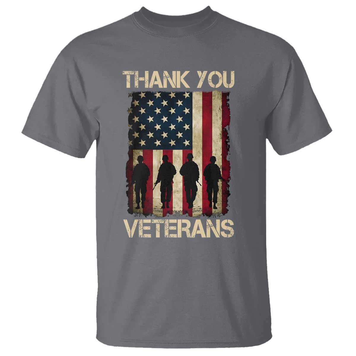 Thank You Veterans T Shirt Veterans Day Patriotic American Flag TS10 Charcoal Print Your Wear