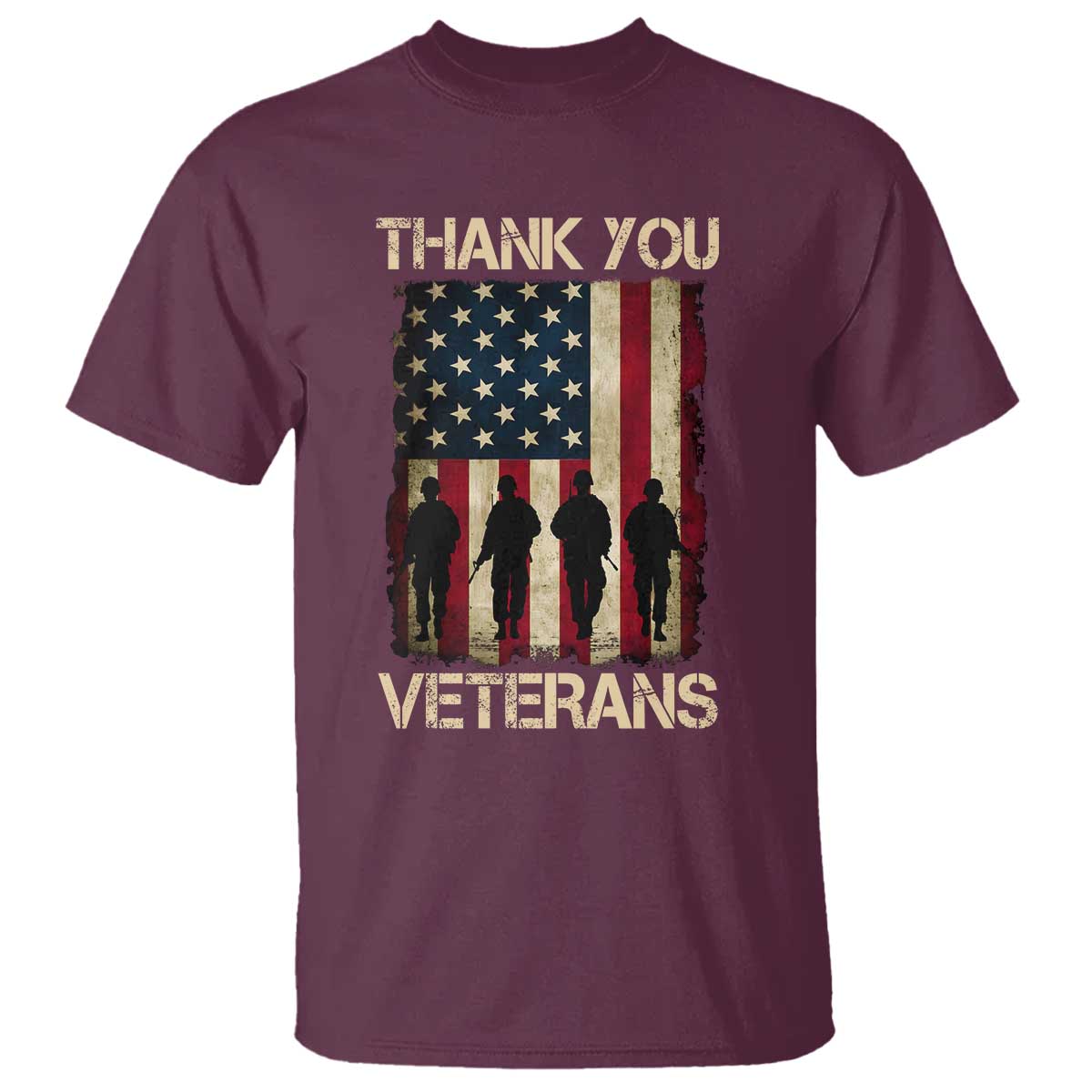 Thank You Veterans T Shirt Veterans Day Patriotic American Flag TS10 Maroon Print Your Wear