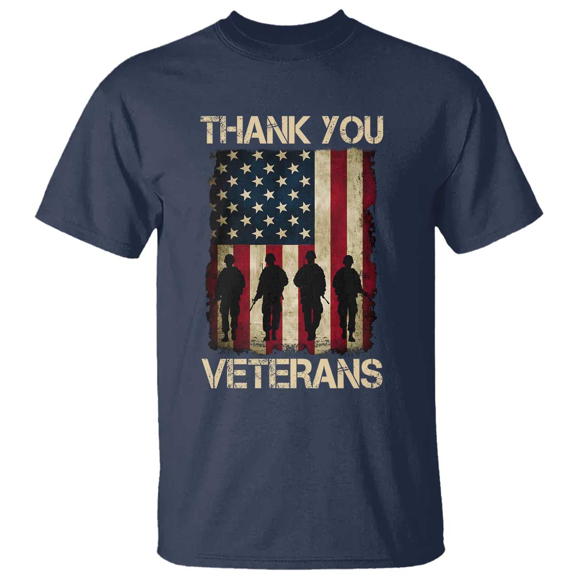 Thank You Veterans T Shirt Veterans Day Patriotic American Flag TS10 Navy Print Your Wear