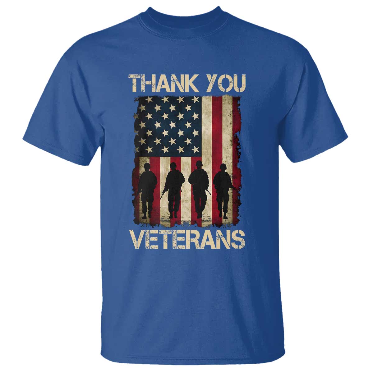 Thank You Veterans T Shirt Veterans Day Patriotic American Flag TS10 Royal Blue Print Your Wear