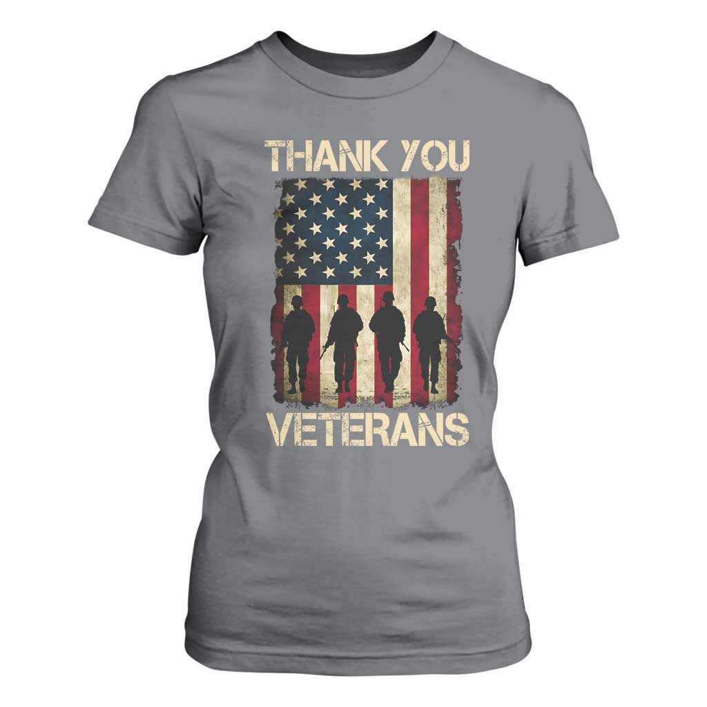 Thank You Veterans T Shirt For Women Veterans Day Patriotic American Flag TS10 Charcoal Print Your Wear
