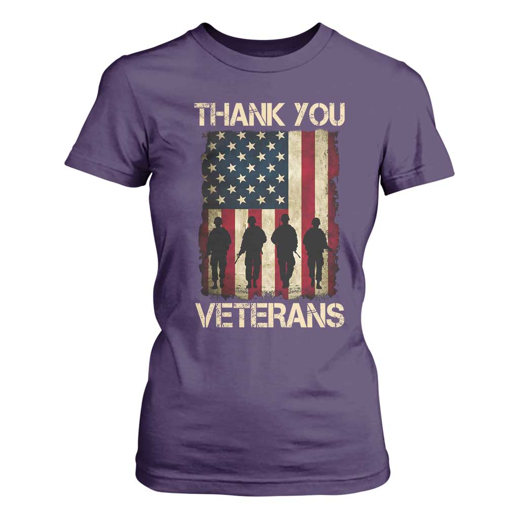 Thank You Veterans T Shirt For Women Veterans Day Patriotic American Flag TS10 Purple Print Your Wear