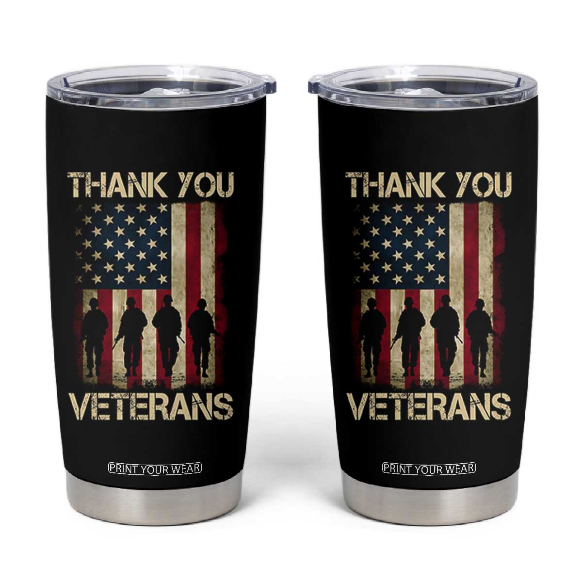 Thank You Veterans Tumbler Cup Veterans Day Patriotic American Flag TS10 Black Print Your Wear