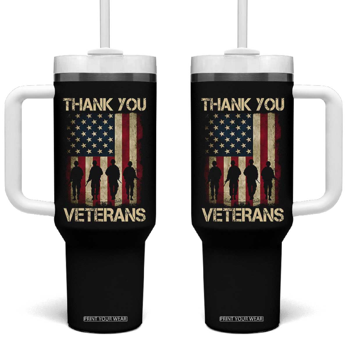 Thank You Veterans Tumbler With Handle Veterans Day Patriotic American Flag TS10 One Size: 40 oz Black Print Your Wear
