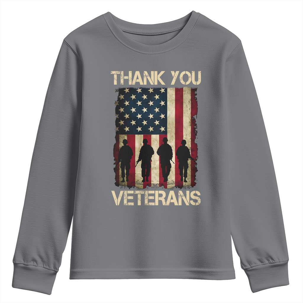 Thank You Veterans Youth Sweatshirt Veterans Day Patriotic American Flag TS10 Charcoal Print Your Wear