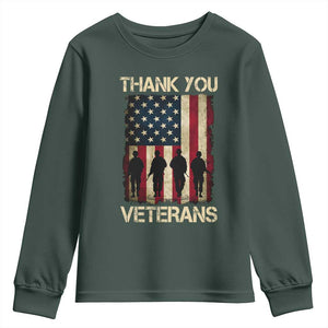 Thank You Veterans Youth Sweatshirt Veterans Day Patriotic American Flag TS10 Dark Forest Green Print Your Wear