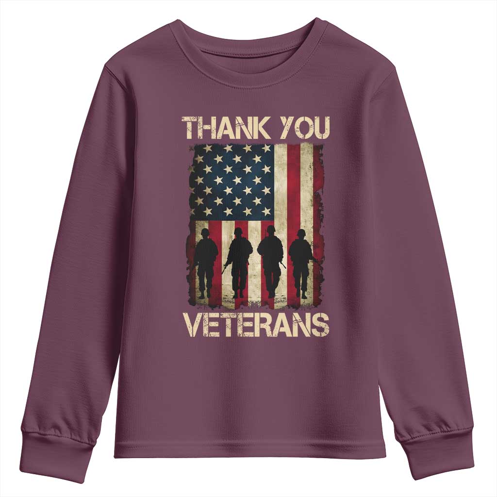 Thank You Veterans Youth Sweatshirt Veterans Day Patriotic American Flag TS10 Maroon Print Your Wear