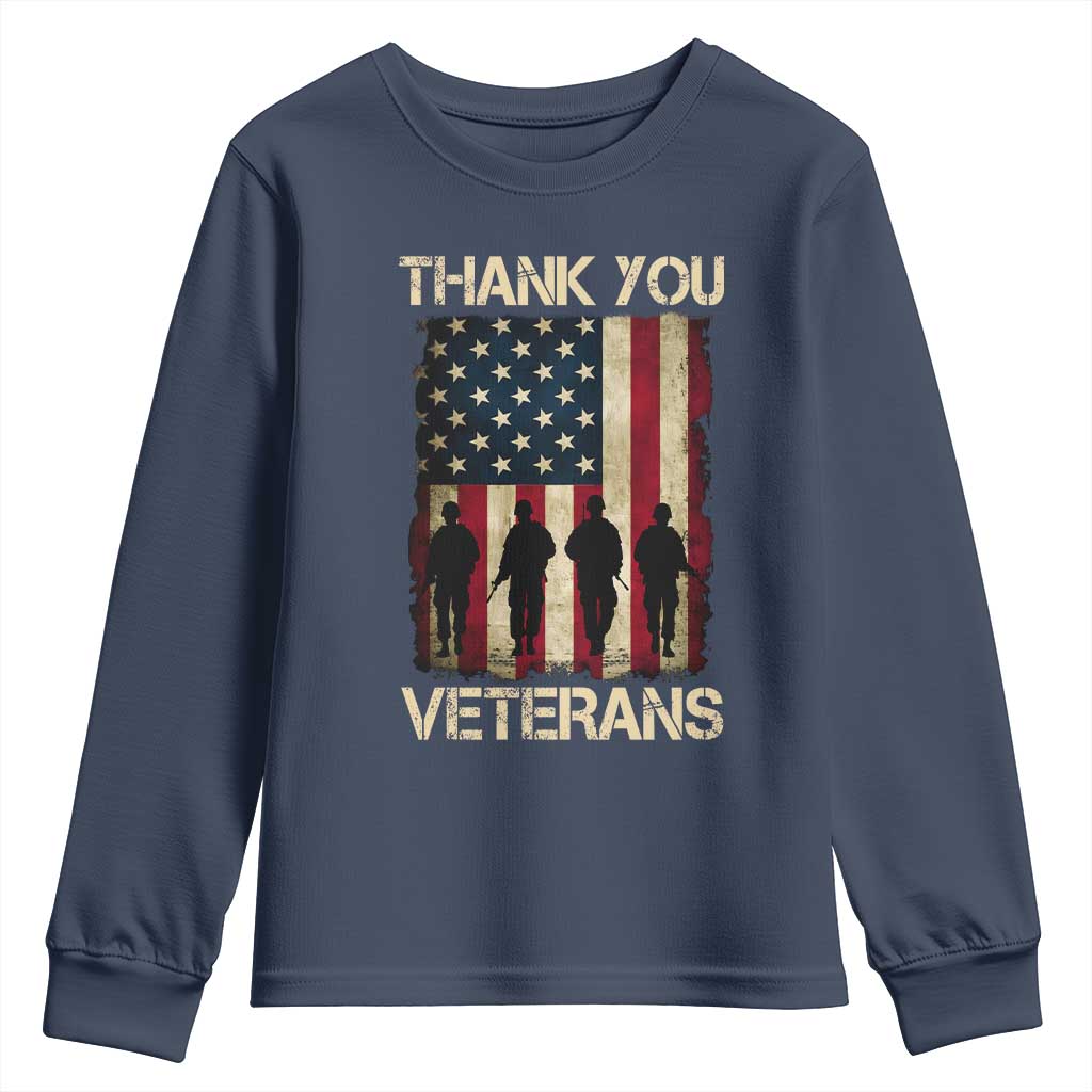 Thank You Veterans Youth Sweatshirt Veterans Day Patriotic American Flag TS10 Navy Print Your Wear