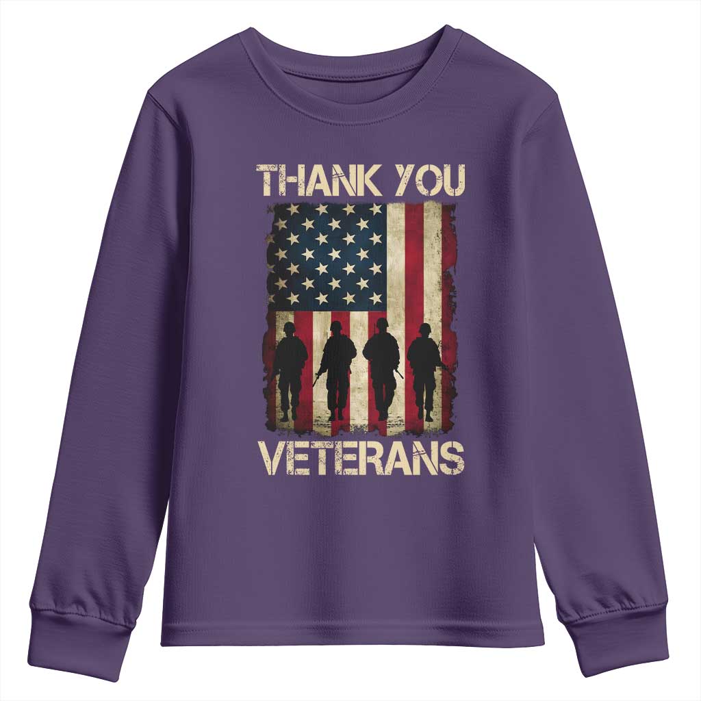 Thank You Veterans Youth Sweatshirt Veterans Day Patriotic American Flag TS10 Purple Print Your Wear