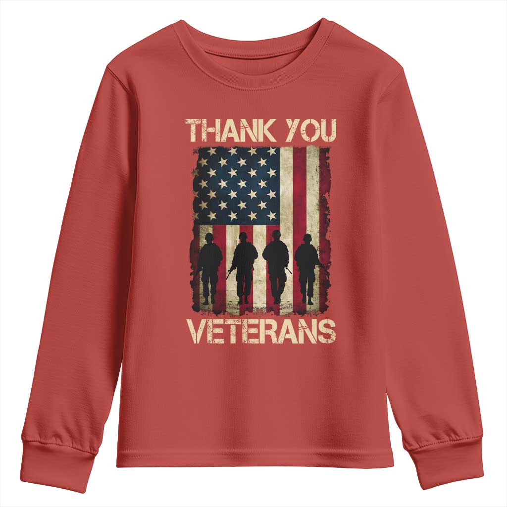 Thank You Veterans Youth Sweatshirt Veterans Day Patriotic American Flag TS10 Red Print Your Wear