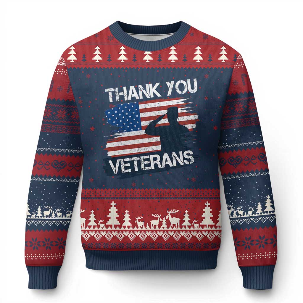 Thank You Veterans Ugly Christmas Sweater Never Forget Veterans Military Appreciation US Flag TS10 Navy Red Print Your Wear