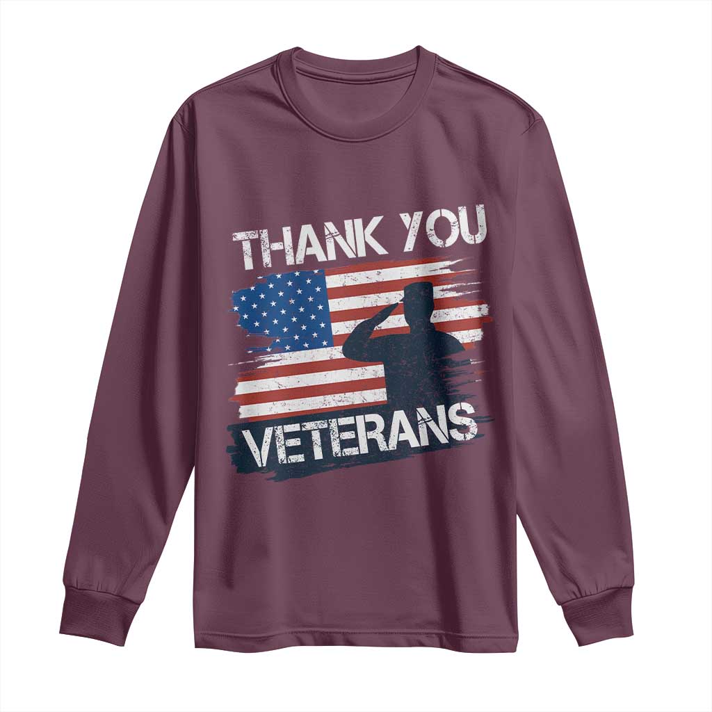 Thank You Veterans Long Sleeve Shirt Never Forget Veterans Military Appreciation US Flag TS10 Maroon Print Your Wear