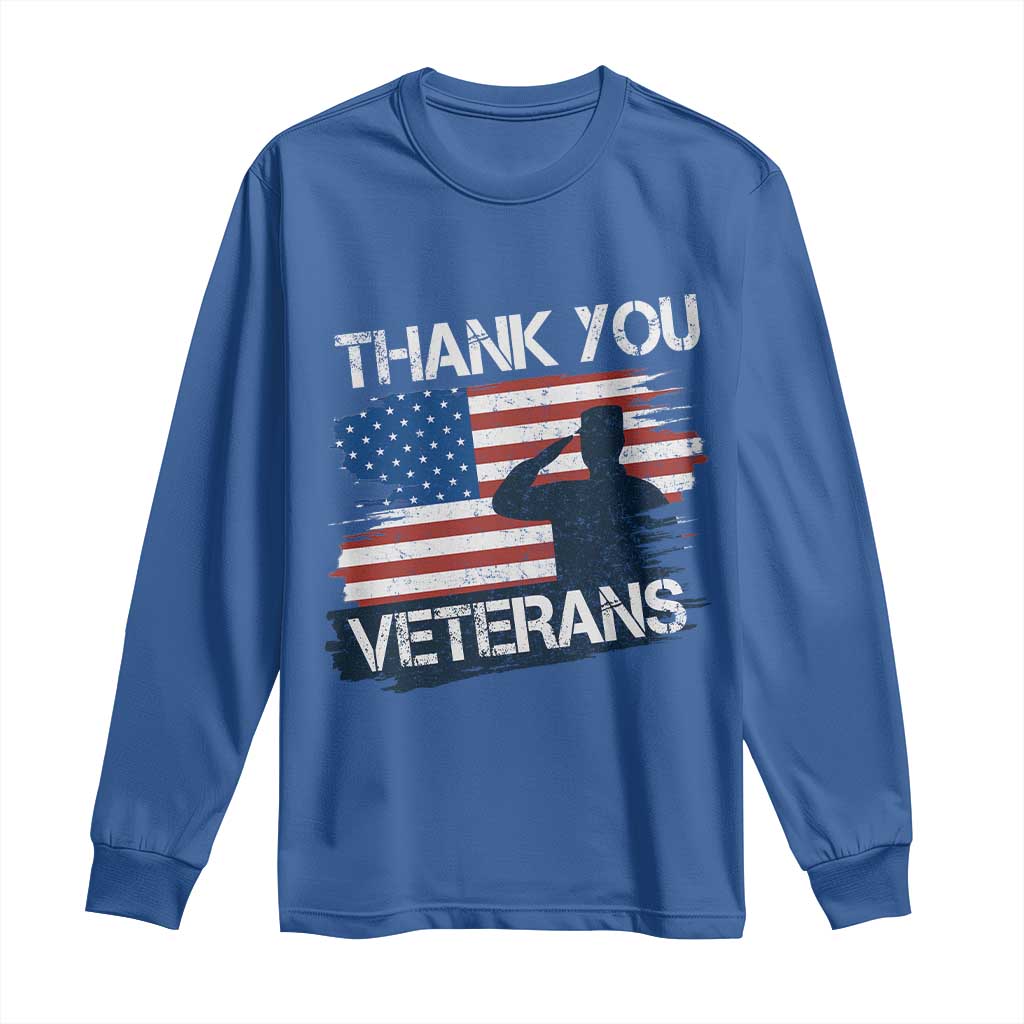 Thank You Veterans Long Sleeve Shirt Never Forget Veterans Military Appreciation US Flag TS10 Royal Blue Print Your Wear