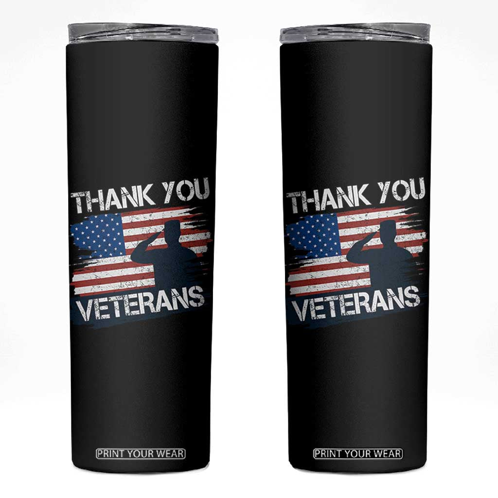 Thank You Veterans Skinny Tumbler Never Forget Veterans Military Appreciation US Flag TS10 Black Print Your Wear