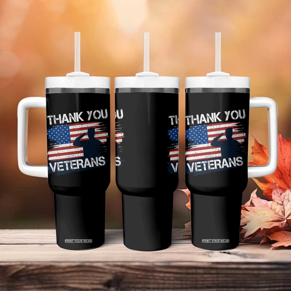 Thank You Veterans Tumbler With Handle Never Forget Veterans Military Appreciation US Flag TS10 Print Your Wear