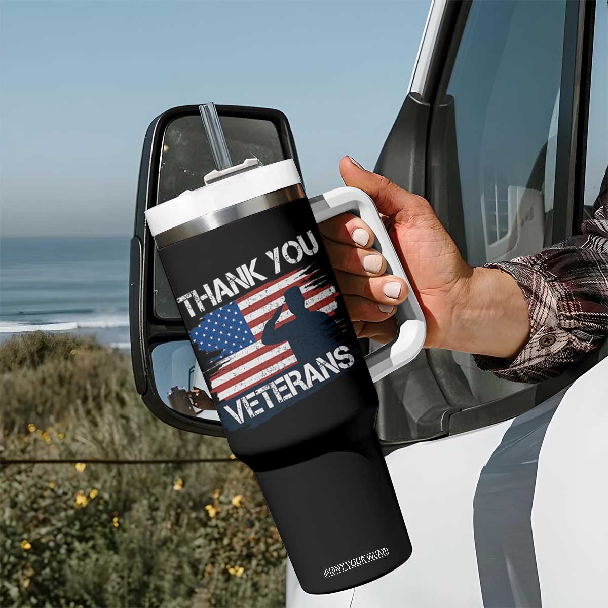 Thank You Veterans Tumbler With Handle Never Forget Veterans Military Appreciation US Flag TS10 Print Your Wear