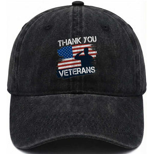 Thank You Veterans Washed Cotton Baseball Cap Never Forget Veterans Military Appreciation US Flag TS10 Washed Cap Universal Fit Black Print Your Wear