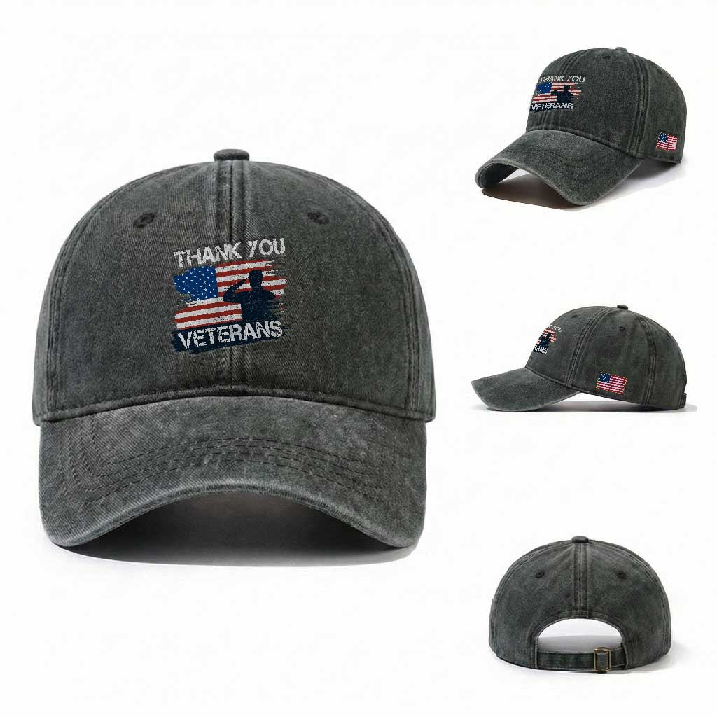 Thank You Veterans Washed Cotton Baseball Cap Never Forget Veterans Military Appreciation US Flag TS10 Washed Cap Universal Fit Dark Green Print Your Wear