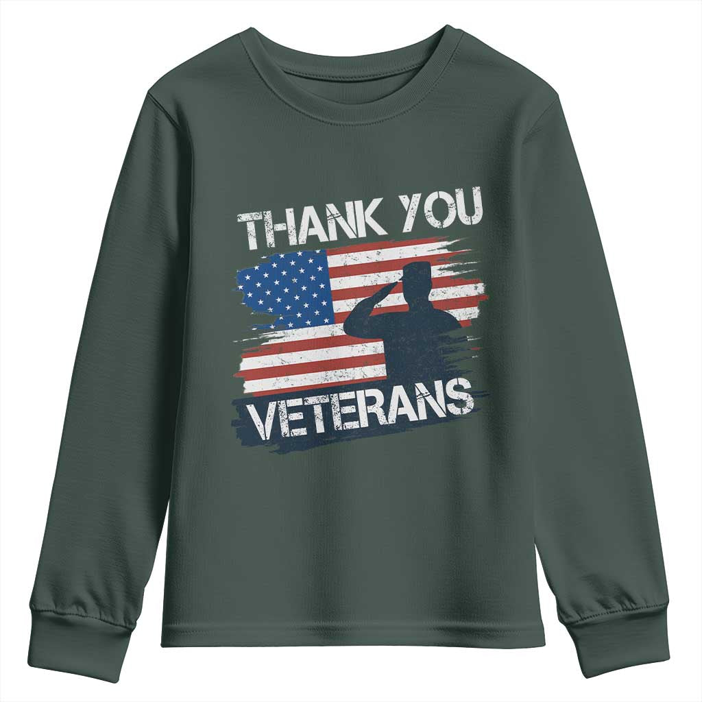 Thank You Veterans Youth Sweatshirt Never Forget Veterans Military Appreciation US Flag TS10 Dark Forest Green Print Your Wear