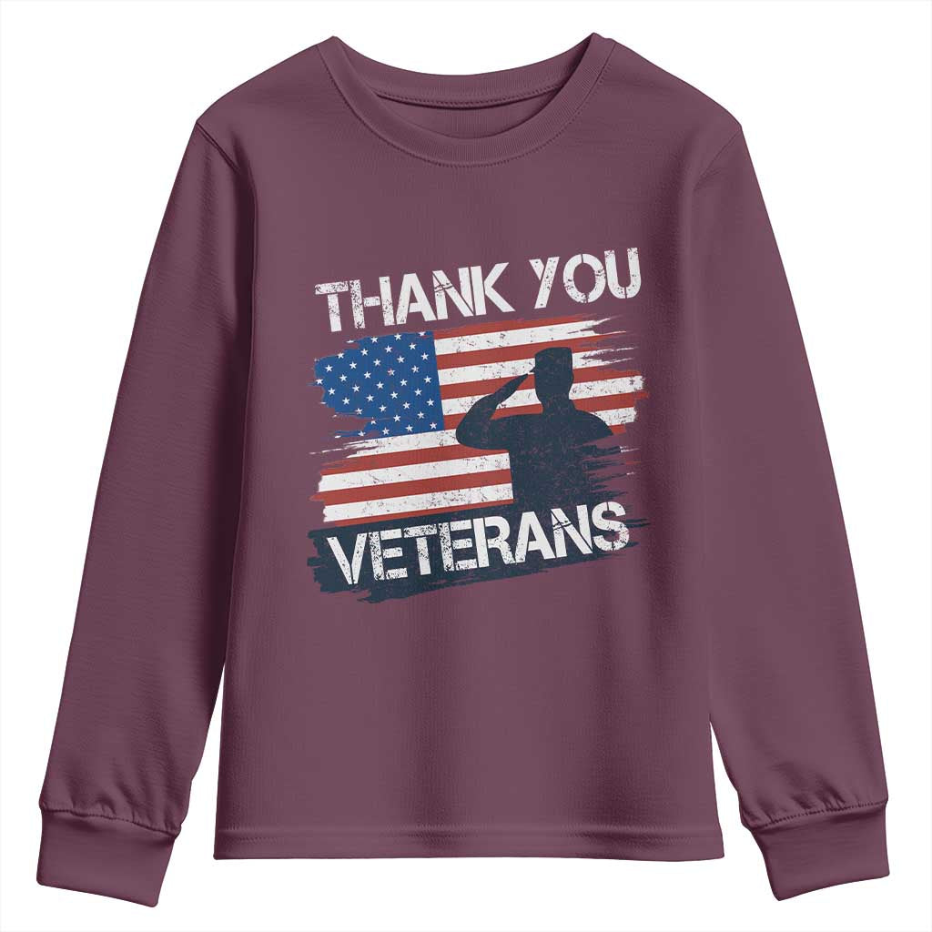 Thank You Veterans Youth Sweatshirt Never Forget Veterans Military Appreciation US Flag TS10 Maroon Print Your Wear
