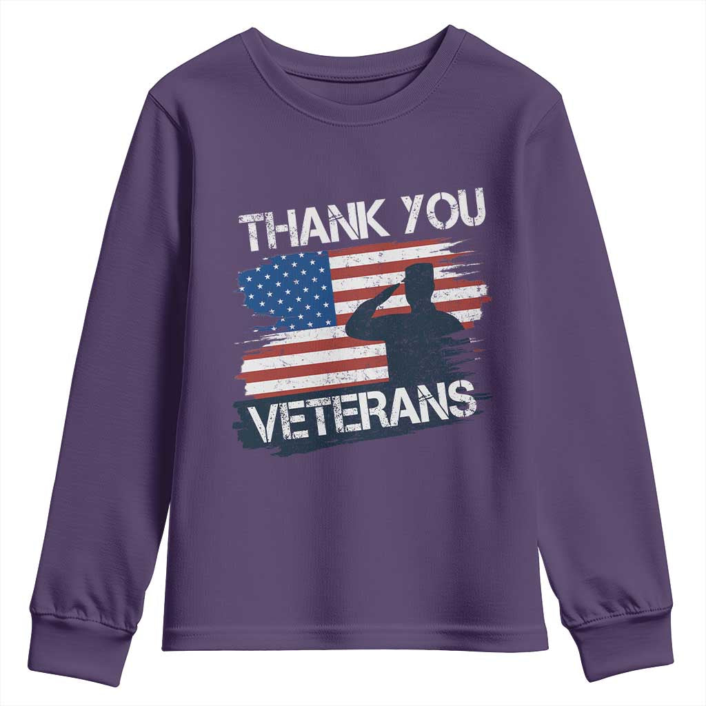 Thank You Veterans Youth Sweatshirt Never Forget Veterans Military Appreciation US Flag TS10 Purple Print Your Wear