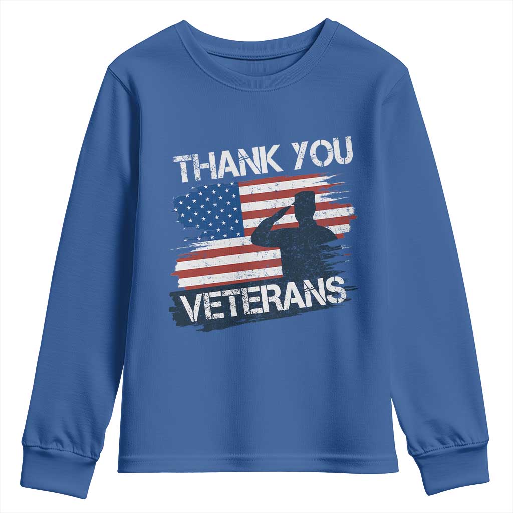 Thank You Veterans Youth Sweatshirt Never Forget Veterans Military Appreciation US Flag TS10 Royal Blue Print Your Wear