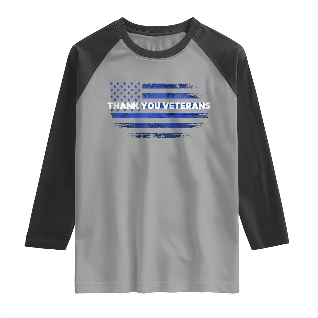 Thank You Veterans Raglan Shirt Never Forget Veterans Day Grunge American Flag TS10 Sport Gray Black Print Your Wear