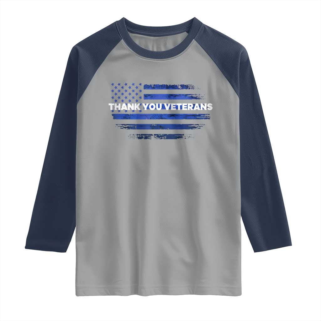 Thank You Veterans Raglan Shirt Never Forget Veterans Day Grunge American Flag TS10 Sport Gray Navy Print Your Wear