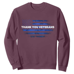 Thank You Veterans Sweatshirt Never Forget Veterans Day Grunge American Flag TS10 Maroon Print Your Wear