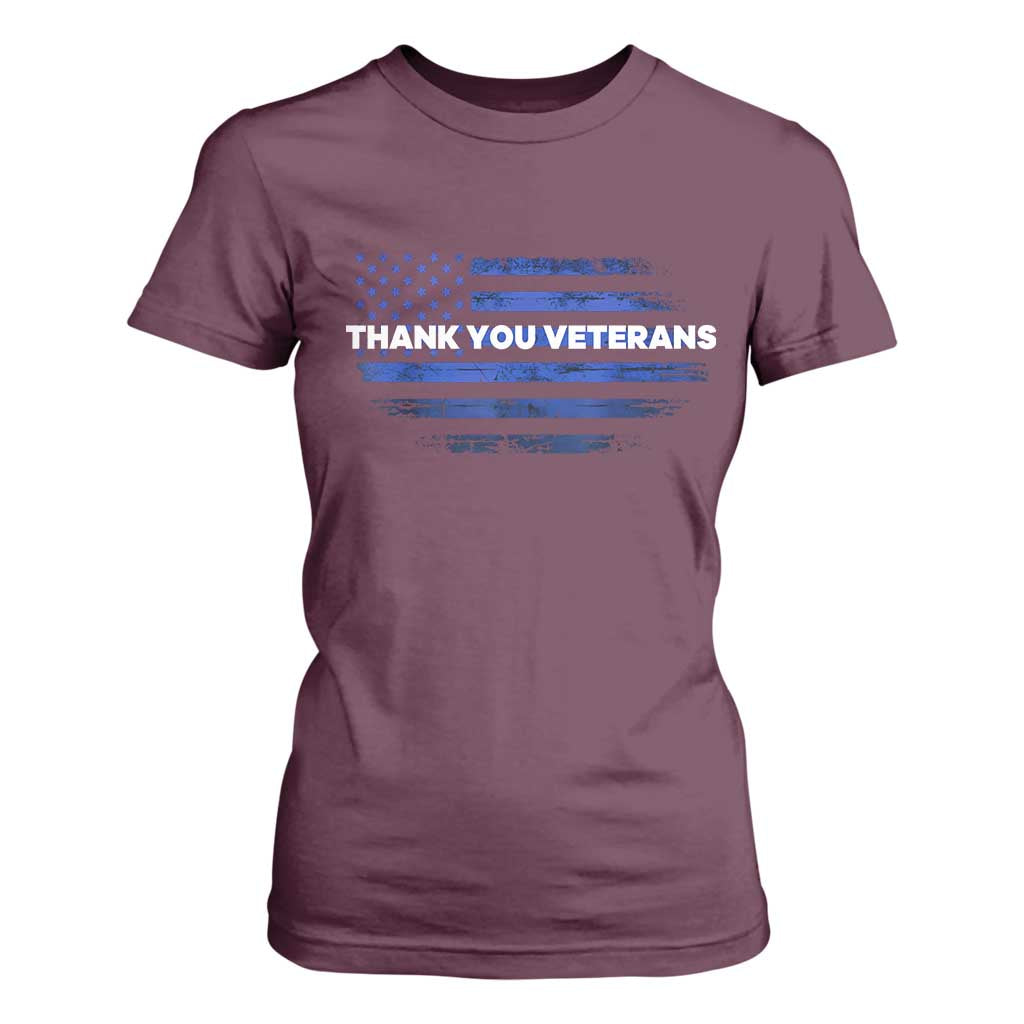 Thank You Veterans T Shirt For Women Never Forget Veterans Day Grunge American Flag TS10 Maroon Print Your Wear