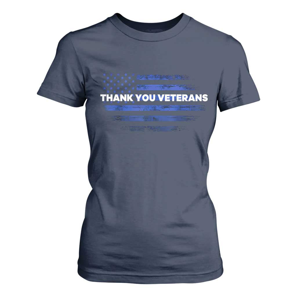 Thank You Veterans T Shirt For Women Never Forget Veterans Day Grunge American Flag TS10 Navy Print Your Wear