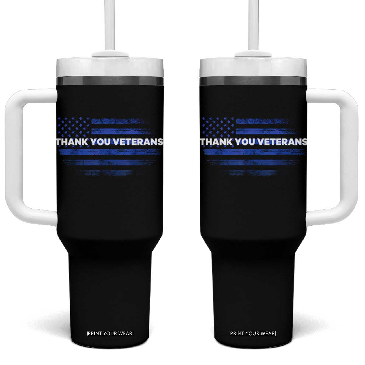 Thank You Veterans Tumbler With Handle Never Forget Veterans Day Grunge American Flag TS10 One Size: 40 oz Black Print Your Wear