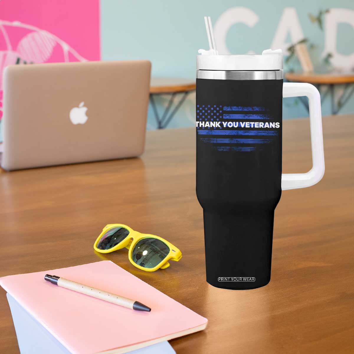 Thank You Veterans Tumbler With Handle Never Forget Veterans Day Grunge American Flag TS10 Print Your Wear