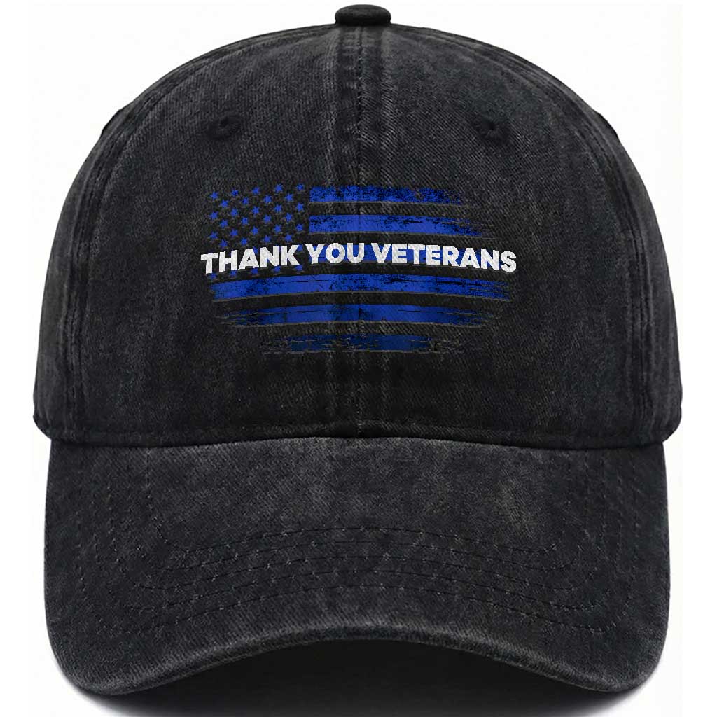 Thank You Veterans Washed Cotton Baseball Cap Never Forget Veterans Day Grunge American Flag TS10 Washed Cap Universal Fit Black Print Your Wear