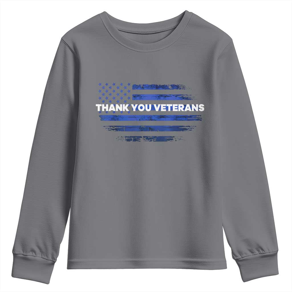 Thank You Veterans Youth Sweatshirt Never Forget Veterans Day Grunge American Flag TS10 Charcoal Print Your Wear