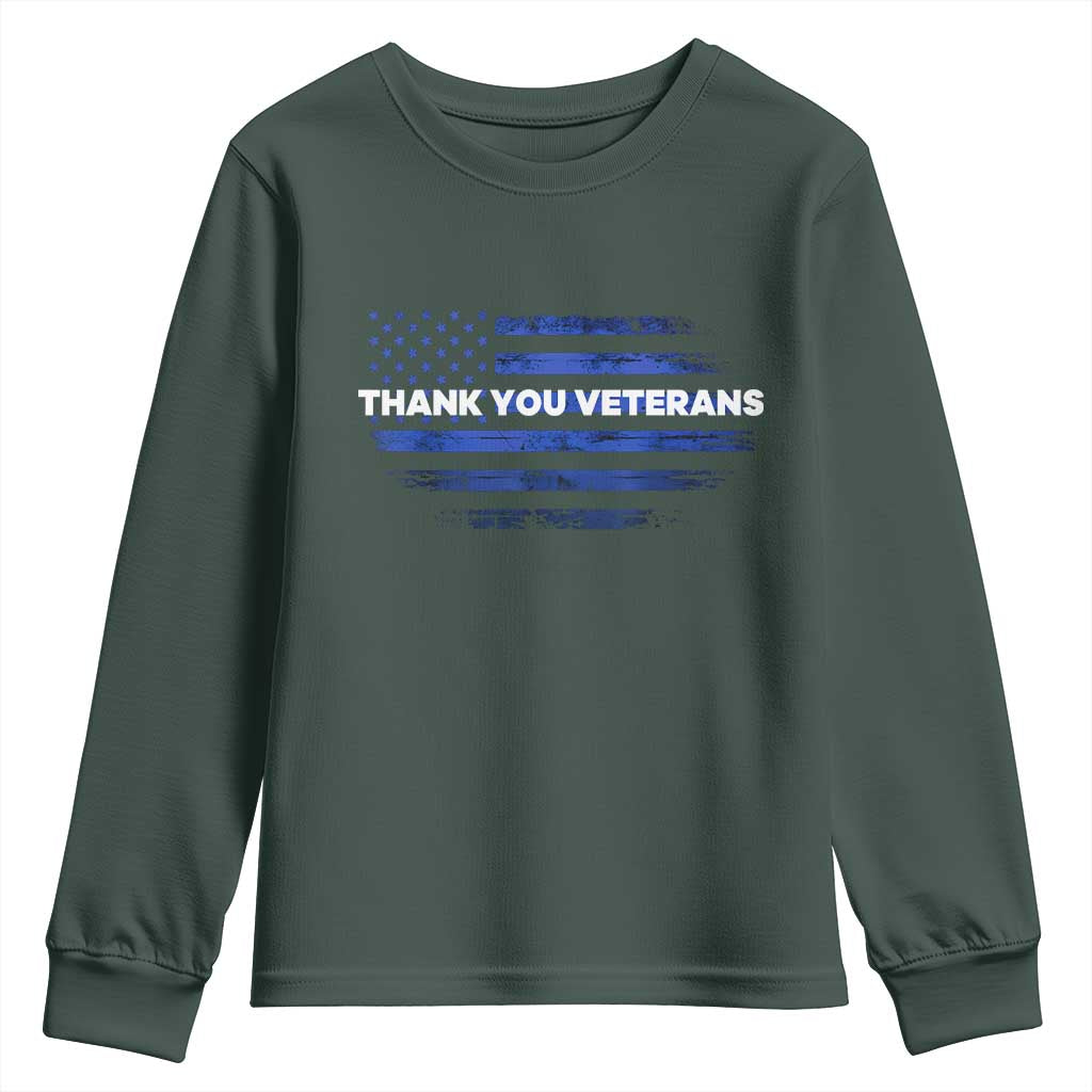 Thank You Veterans Youth Sweatshirt Never Forget Veterans Day Grunge American Flag TS10 Dark Forest Green Print Your Wear
