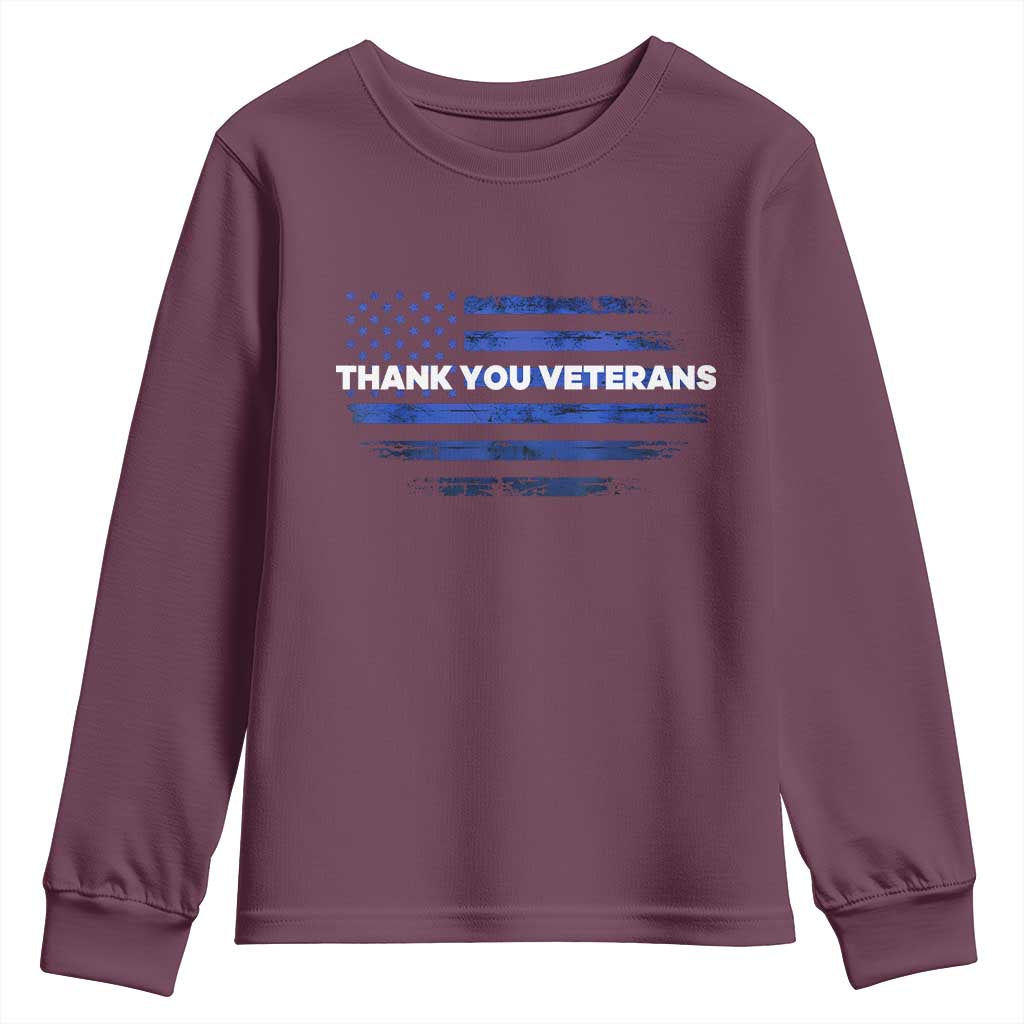 Thank You Veterans Youth Sweatshirt Never Forget Veterans Day Grunge American Flag TS10 Maroon Print Your Wear