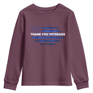 Thank You Veterans Youth Sweatshirt Never Forget Veterans Day Grunge American Flag TS10 Maroon Print Your Wear