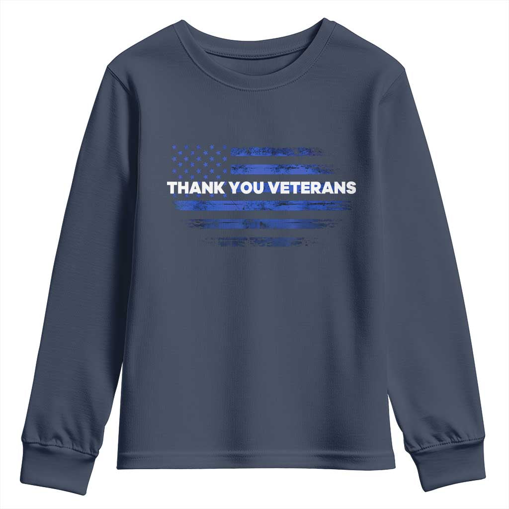Thank You Veterans Youth Sweatshirt Never Forget Veterans Day Grunge American Flag TS10 Navy Print Your Wear