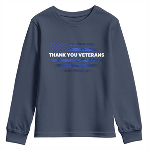 Thank You Veterans Youth Sweatshirt Never Forget Veterans Day Grunge American Flag TS10 Navy Print Your Wear