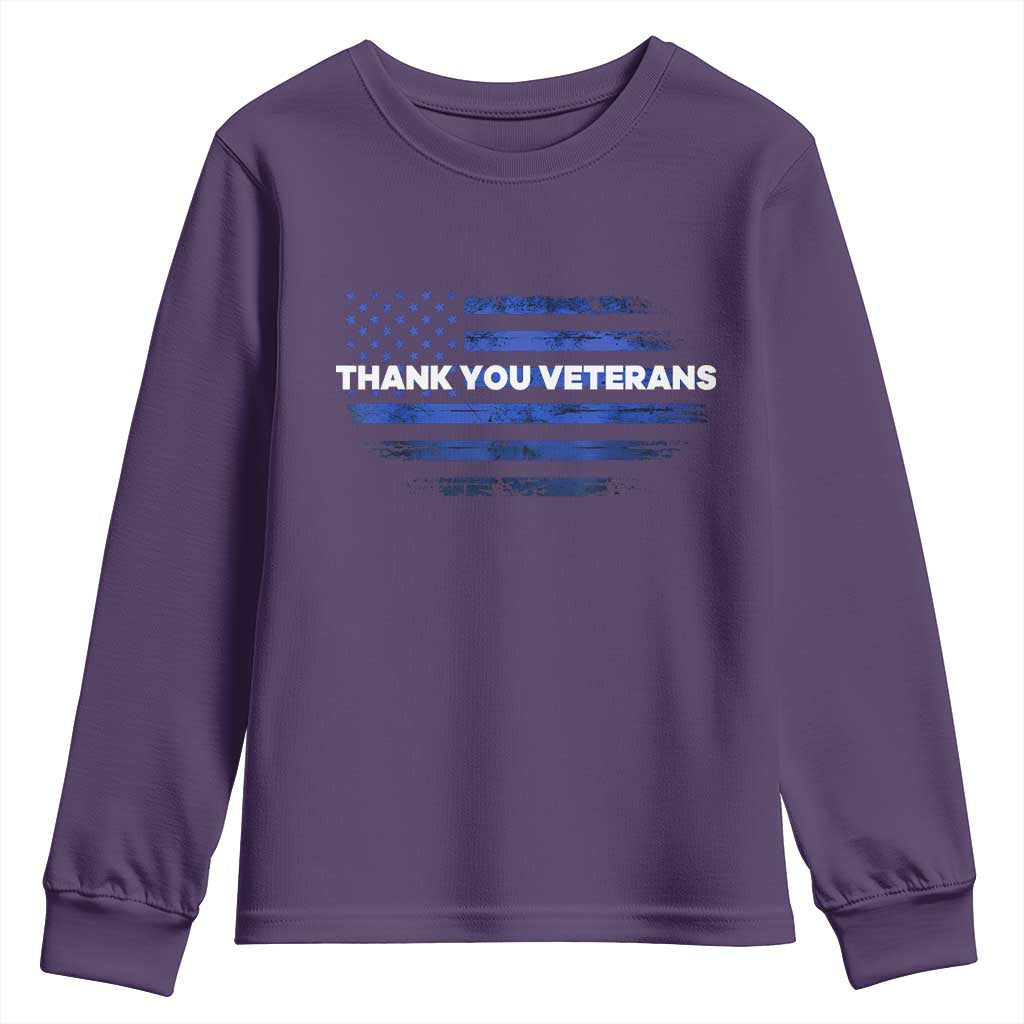 Thank You Veterans Youth Sweatshirt Never Forget Veterans Day Grunge American Flag TS10 Purple Print Your Wear
