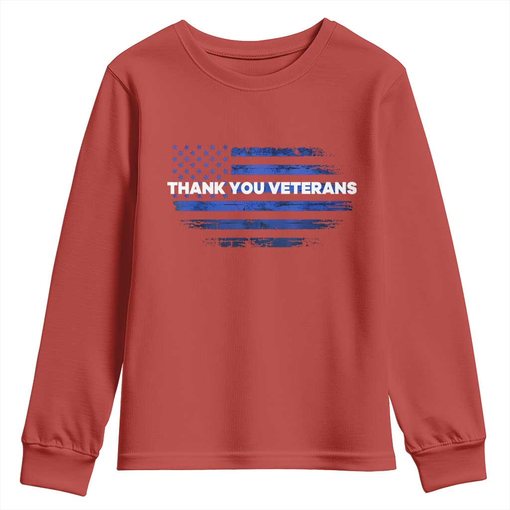 Thank You Veterans Youth Sweatshirt Never Forget Veterans Day Grunge American Flag TS10 Red Print Your Wear