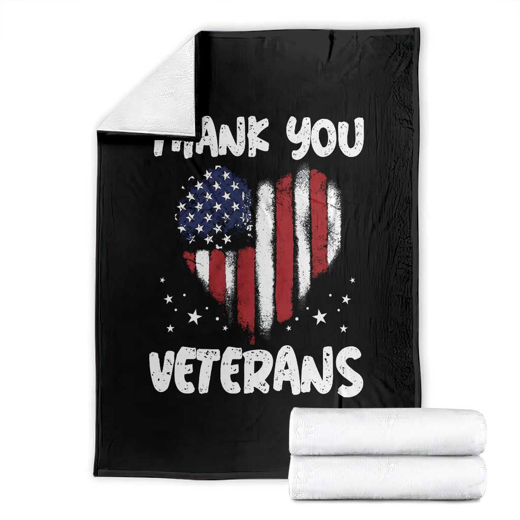 Thank You Veterans Throw Blanket Patriotic Veterans Day Grunge USA Flag Heart TS10 Black Print Your Wear