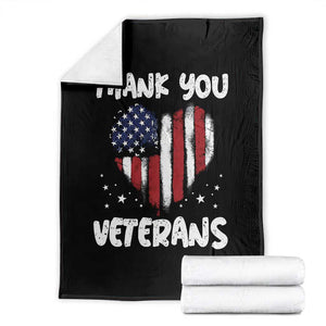 Thank You Veterans Throw Blanket Patriotic Veterans Day Grunge USA Flag Heart TS10 Black Print Your Wear