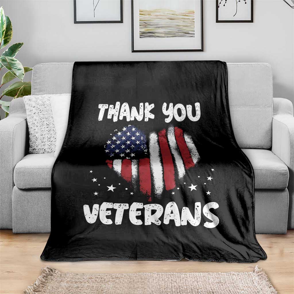 Thank You Veterans Throw Blanket Patriotic Veterans Day Grunge USA Flag Heart TS10 Print Your Wear