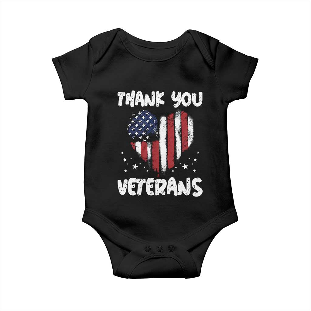 Thank You Veterans Baby Onesie Patriotic Veterans Day Grunge USA Flag Heart TS10 Black Print Your Wear